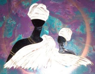 Signed Connie K Mixed Media Afro American Art Painting