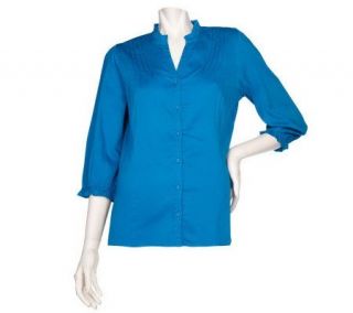 Denim & Co. 3/4 Sleeve Button Front Shirt with Pintuck Detail