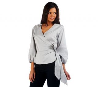 Sleeve V Neck Wrap Top with Side Tie —