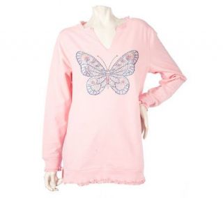Quacker Factory Long Sleeve Butterfly Bling Knit Top   A212242