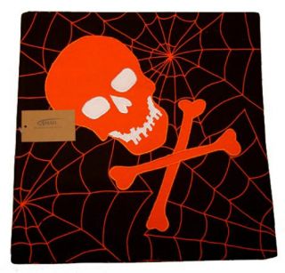  Orange Skull Bones Webs Set of 4 Square Fabric Placemats New