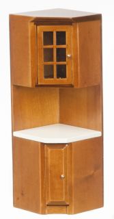 Dollhouse Miniature Walnut Tall Kitchen Corner Cabinet