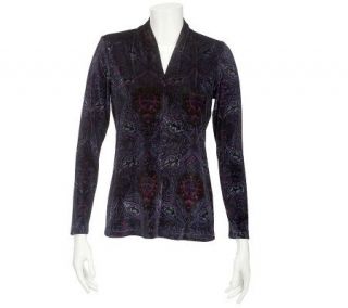 Linea by Louis DellOlio Printed Velvet V neck Top w/Ruching