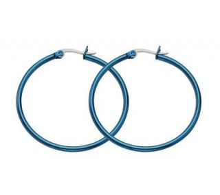 Steel by Design Stainless Steel Blue Plated Hoop Earrings —