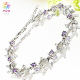 Fashion Jewelry Lady Gift Purple Amethyst Gold GP Tennis Bracelet