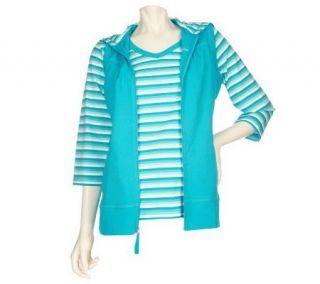 Sport Savvy French Terry Hooded Vest and Striped V Neck T Shirt