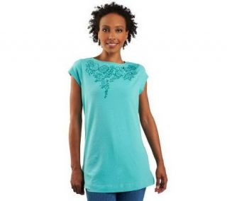 Isaac Mizrahi Live Floral Applique Embroidered Knit Tunic —