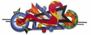Funky Contemporary Modern Abstract Art Wood Metal Wall Sculpture 57x22