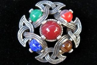 Vtg Miracle Scotish Celtic Knot Art Glass Pin Brooch