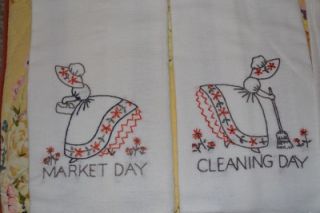  vintage 40s 50s embroidered linens hand dish towels days chores new