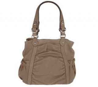 Makowsky Glove Leather Double Handle Satchel with Ruching Detail
