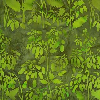 Woodland Plants Cotton Batik Fabric in Green