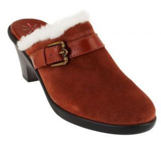 Isaac Mizrahi Live Faux Shearling Suede Clog with Buckle   A229344