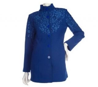 Linea by Louis DellOlio Paisley Crepe Jacket with Stand Collar
