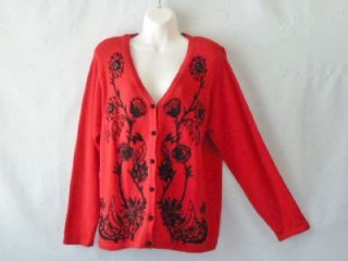  ~Michael Simon~Art to Wear Red/Black Embroidered Beaded Sweater~M/L