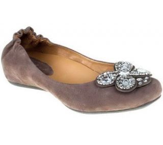 Earthies Vardo Suede Ballet Flat with Jewel Ornament   A229641