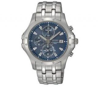 Seiko Mens Stainless Steel Chronograph Watch with Blue Dial