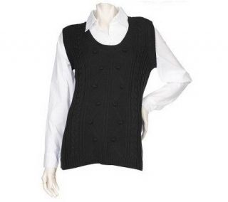 Denim & Co. Sweater Vest w/ Stretch Woven Sleeves and Collar Inset