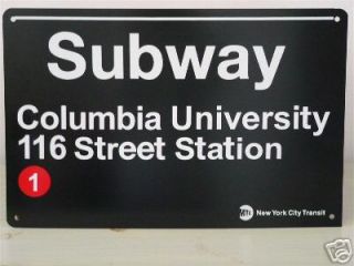 Columbia University New York City Metal Subway Sign