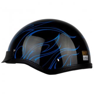 PGR B31 Convict Black Blue Motorcycle Dot Approved Half Helmet Chopper