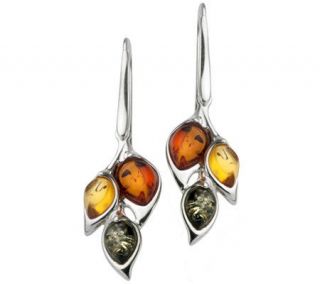 Baltic Amber Sterling Multicolored Leaf DesignDangle Earrings