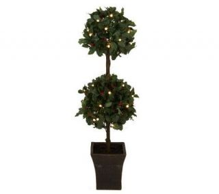 BethlehemLights BatteryOperated 44 Double Ball Holly Topiary with 