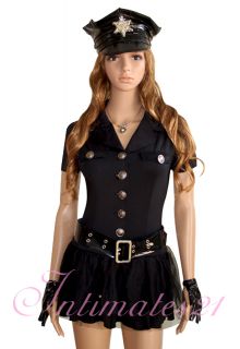 Sexy Cop Girl Police Officer Costume Tutu Dress & Hat/Gloves Halloween