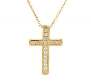 Diamonique 3/10 ct tw Petite Cross Pendant w/Chain Sterling or Cla