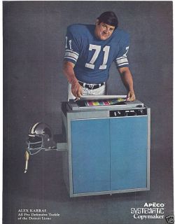  RARE 1971 Detroit Lions Alex Karras Apeco Copier Ad