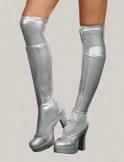 Halloween Costume Accessory Metallic Boot Cover Silver Thigh Length