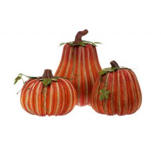 Set of 3 Carved Ribbed Pumpkins by Valerie —