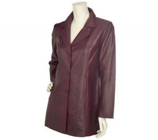 Susan Graver Faux Leather Croco Pattern 3/4 Length Jacket   A1451