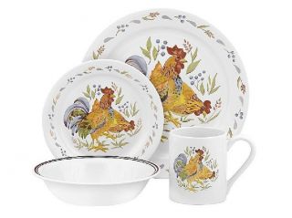 16pc Corelle Country Morning Rooster Dinnerware White