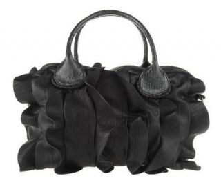 LOGO by Lori Goldstein Ruffle Handbag with Detachable Strap — 