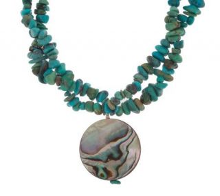 Sterling Abalone Pendant w/ Turquoise Chip Necklace —
