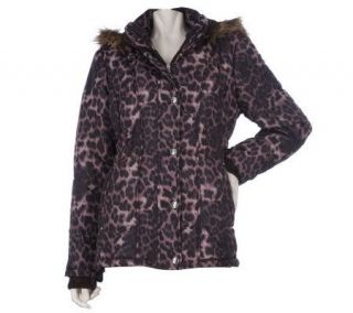 Centigrade Choice of Print or Solid Hooded Coat w/Faux Fur Trim