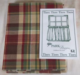  Red Green Brown Tan Plaid Unlined Highland Ridge Tier Curtains 72x24