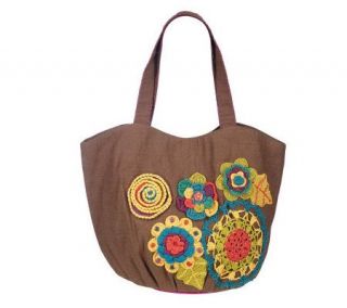 JesselliCouture Vintage Crochet Flower Linen Tote —