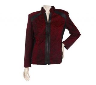Susan Graver Jacquard Knit Zip Front Jacket w/Faux Leather Trim 
