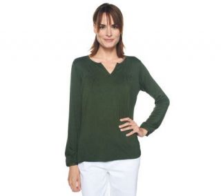 Liz Claiborne New York Split Neck T Shirt with Pintucks —