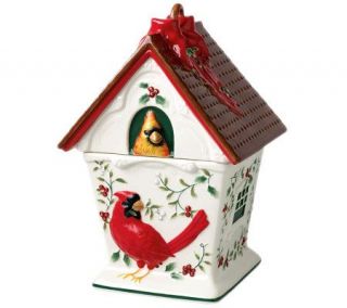 Pfaltzgraff Winterberry Cardinal Birdhouse Cookie Jar —
