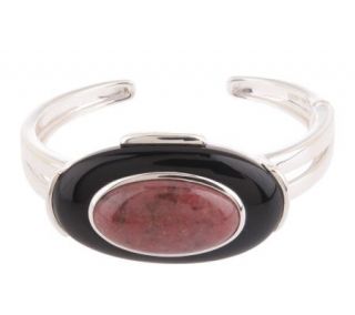 Smithsonian Sterling Bold Onyx and Rhodonite Cuff Bracelet —