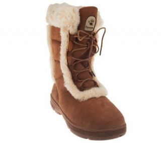 Bearpaw Suede Lace up Boots with Sheepskin Trim Detail   A218159
