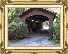 Framed Americana Covered Wooden Bridge Repro Canvas Art