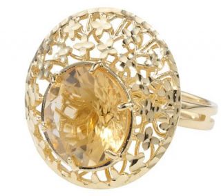 Bold Diamond Cut Open Work Citrine Ring 14K Gold —
