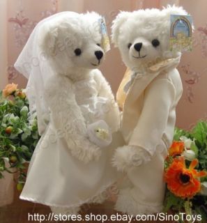 Couple of Wedding Teddy Bears in Wedding Dress Tuxedo