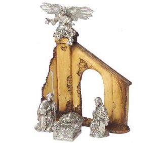 Handcrafted 4pc Pewter Nativity Set with Manger —