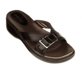 Rockport Leather &Patent Buckle Detail Slip on Sandals —