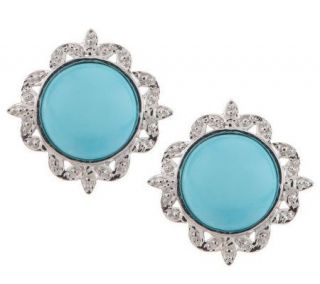 Round Sleeping Beauty Turquoise Scroll Design Earrings, 14K — 