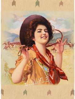 Vintage 1909 Antique Cowgirl Horse Canvas Western Art
